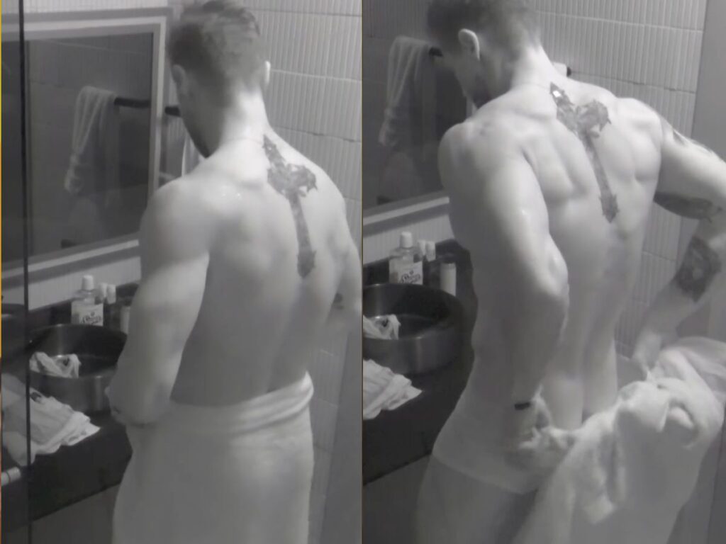 Jonas toma banho nu no BBB26 (Reprodução / Globo)