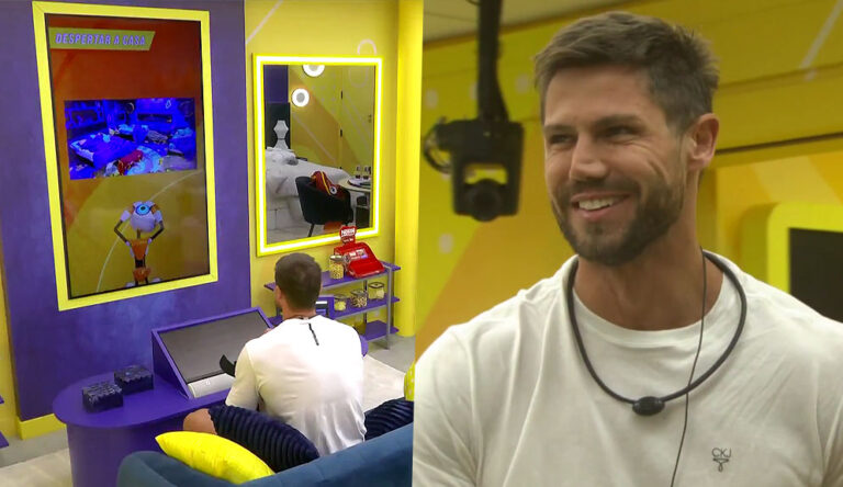 Jonas BBB 26 sorrindo na Central do Líder após tocar despertador.