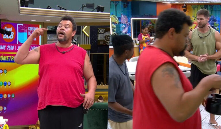 Babu Santana discutindo na cozinha do BBB 26 por causa das compras da Xepa.