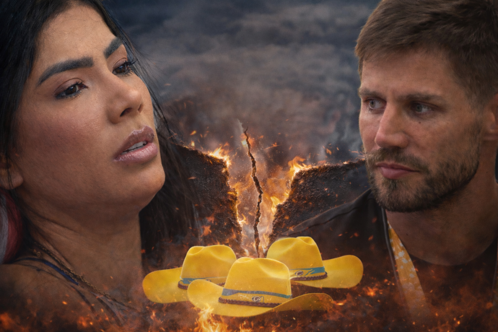 Aliança Jordana Marciele Jonas: O Fim do Grupo no Reality Foto rasgada simbolizando a quebra da aliança entre Jordana, Marciele, Jonas e Cowboy no reality.