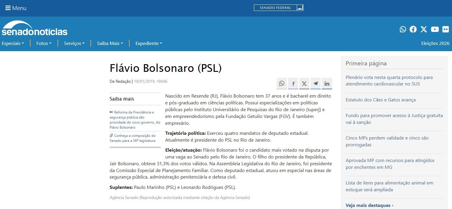 Flávio Bolsonaro exibe diplomas e atribui a erro externo informação falsa sobre pós-graduação - Imagem do artigo
