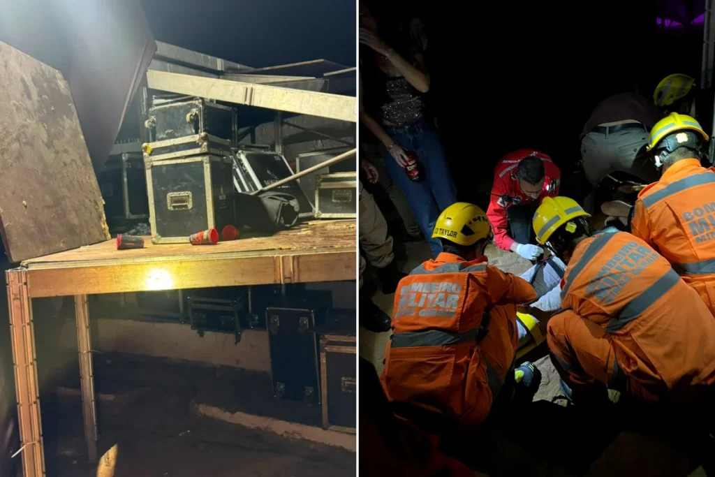 Palco auxiliar cede na madrugada e fere 12 pessoas durante a Exposete em Sete Lagoas